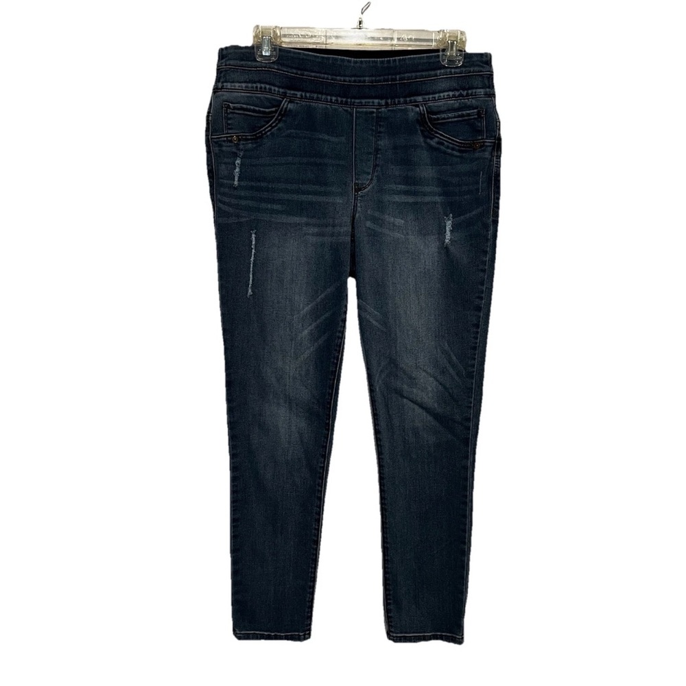 Democracy Ab Solution Pull On Ankle Jeans Size 6 Blue Dark Wash Distressed